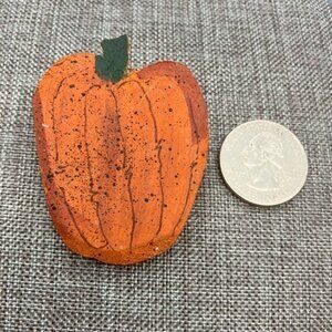 Wood Pumpkin Pin Brooch Rustic Painted Fall Halloween Handcrafted Orange Speckle